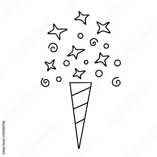 Vector drawing. Doodle Fireworks, Holiday fireworks. Design element