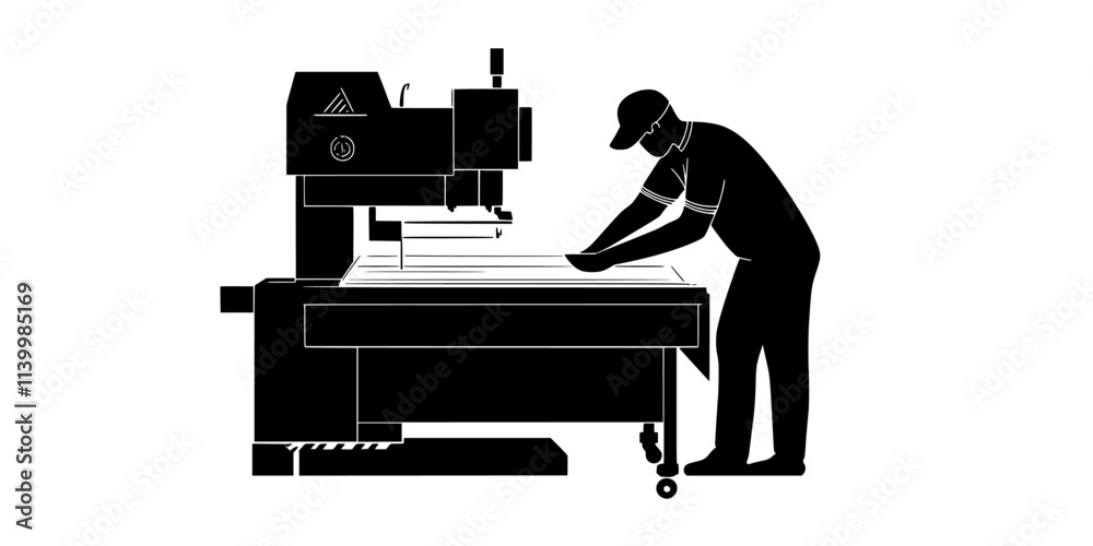 Fototapeta premium Person cutting away wood sections to leave raised surfaces for printing, Vectorized Art