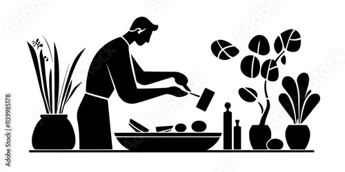 Person hammering a sheet of metal into shape for a decorative statue, Vectorized Art