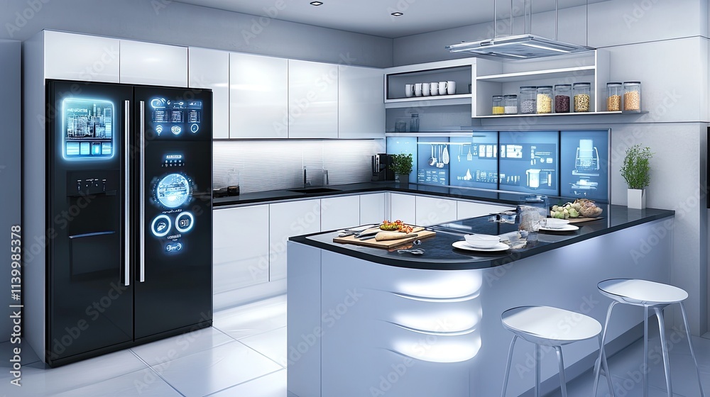 Modern Futuristic Smart Kitchen Design With Interactive Appliances Modern Futuristic Smart Kitchen Design With Interactive Appliances