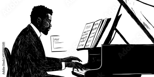 Person reviewing recorded improvisations from a jazz session in a studio, Vectorized Art