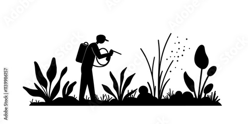 Someone misting a reptile habitat to control the moisture needed for its survival, Vectorized Art