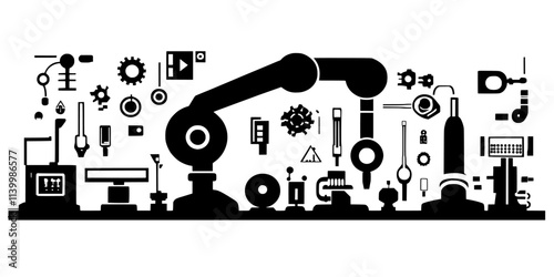 Assembly of a robot designed for routine industrial processes, Vectorized Art