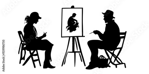 Travelers watching a local artist creating work during an art workshop visit, Vectorized Art