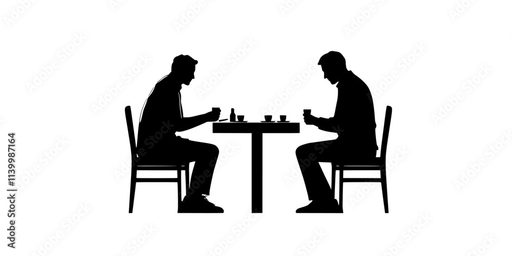 Two players sitting opposite each other, silently concentrating on the current state of the game, Vectorized Art Two players sitting opposite each other, silently concentrating on the current state of the game, Vectorized Art