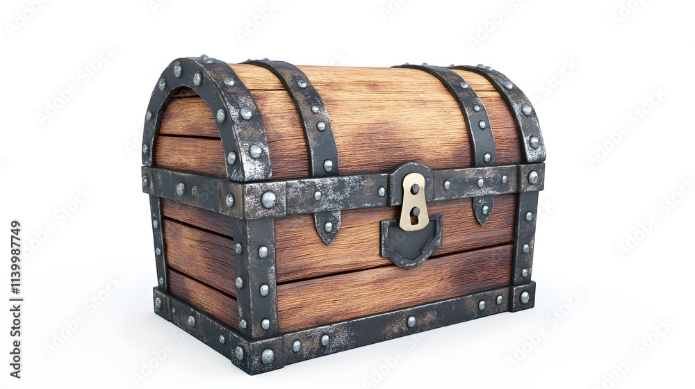 A closed wooden treasure chest with metal accents and a gold lock. A closed wooden treasure chest with metal accents and a gold lock.