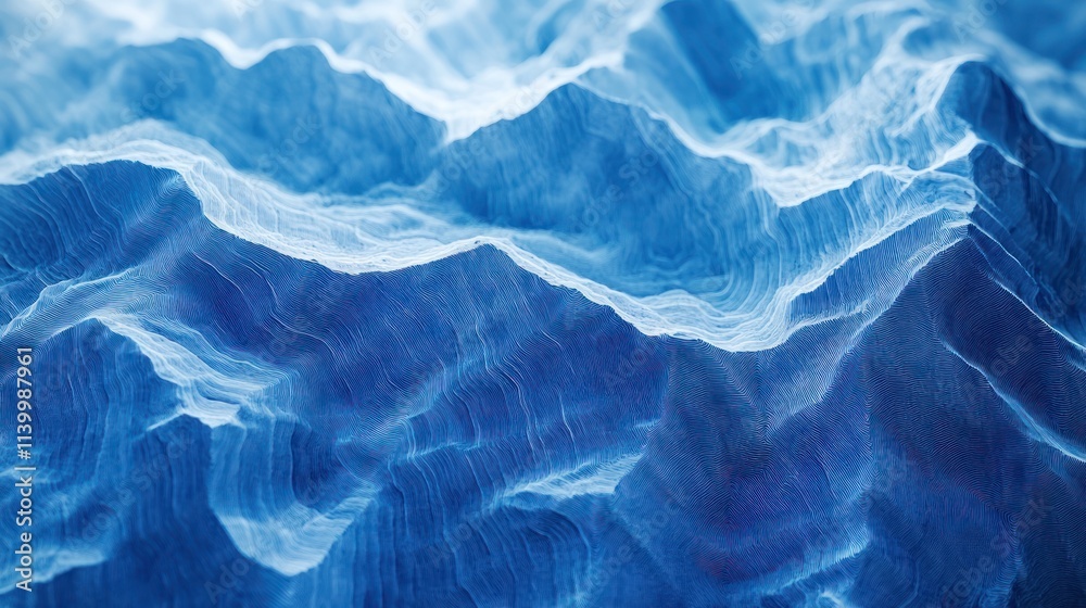Obraz premium Abstract, stylized, digital illustration of mountain range, bluish-toned, textured, with depth and detail.