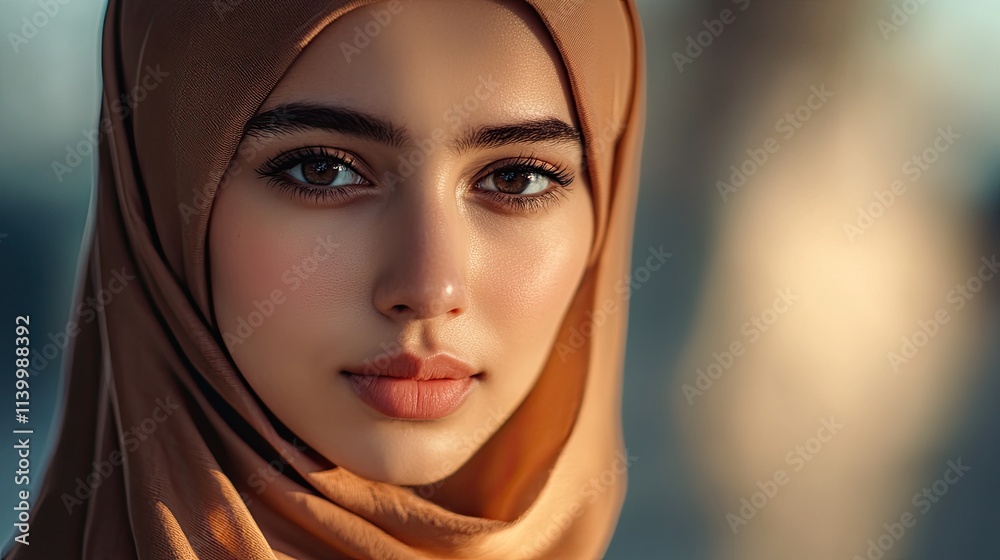 Young Woman Wearing A Light Brown Hijab Young Woman Wearing A Light Brown Hijab