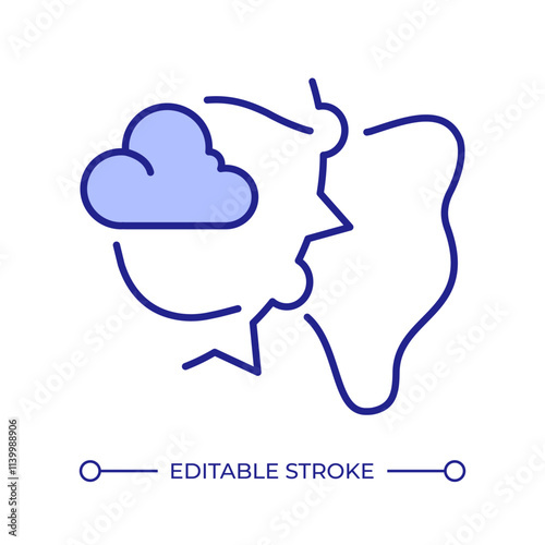 Stationary front RGB color icon. Transition zone between two air masses. Weather forecasting with atmospheric condition. Isolated vector illustration. Simple filled line drawing. Editable stroke