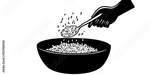 A bowl of cauliflower rice being stirred with a spoon, Illustration