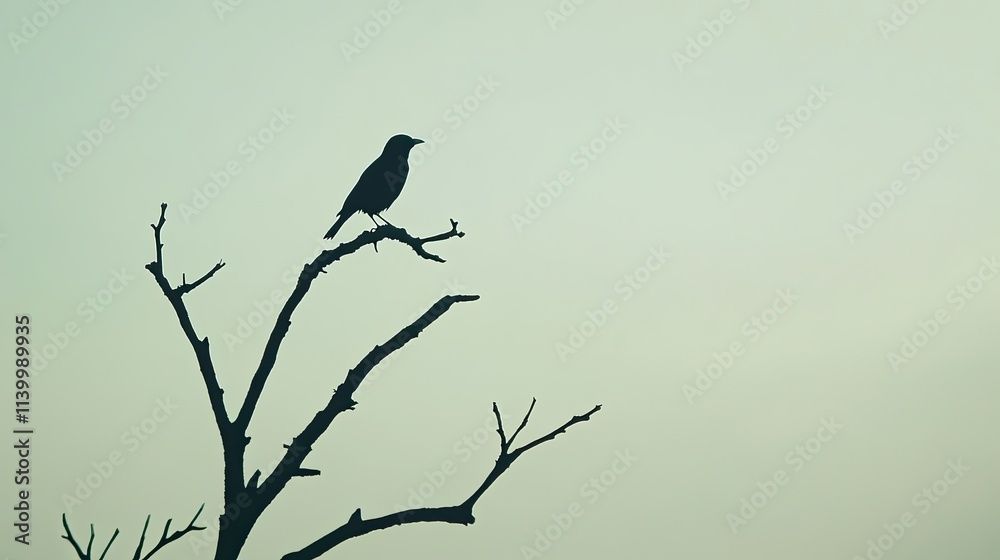 Silhouette of a bird perched on a bare tree branch Silhouette of a bird perched on a bare tree branch