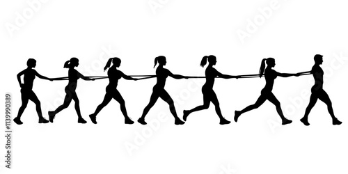 A group doing resistance band pull-aparts, extending their arms and pulling the band apart, Illustration