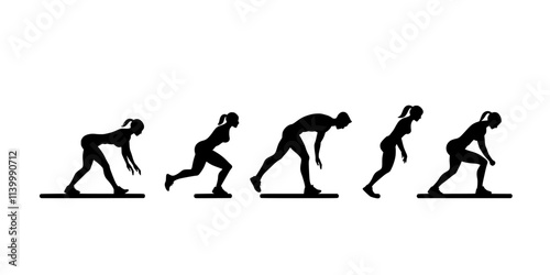 Group performing burpees, jumping from standing into a plank and back, Illustration