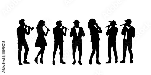 Group performing pop covers using only voices in an informal setting, Illustration