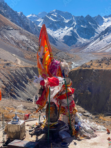 Om Parvat, a sacred peak in the Himalayas, in Uttarakhand, India photo