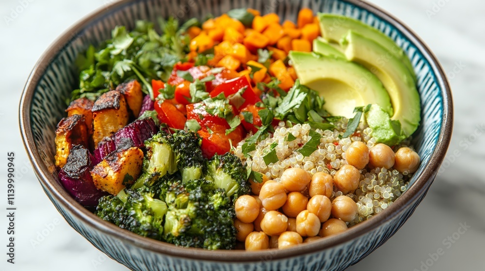 Colorful Buddha Bowl with Quinoa and Fresh Vegetables Colorful Buddha Bowl with Quinoa and Fresh Vegetables