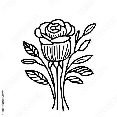 Rose flower icon , Vector illustration outlines black rose, Botanical design. perfect for branding or symbol design.	