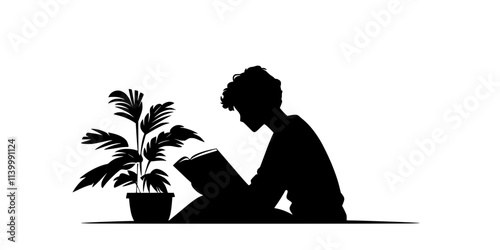 A learner reading a bilingual article during language study, Illustration