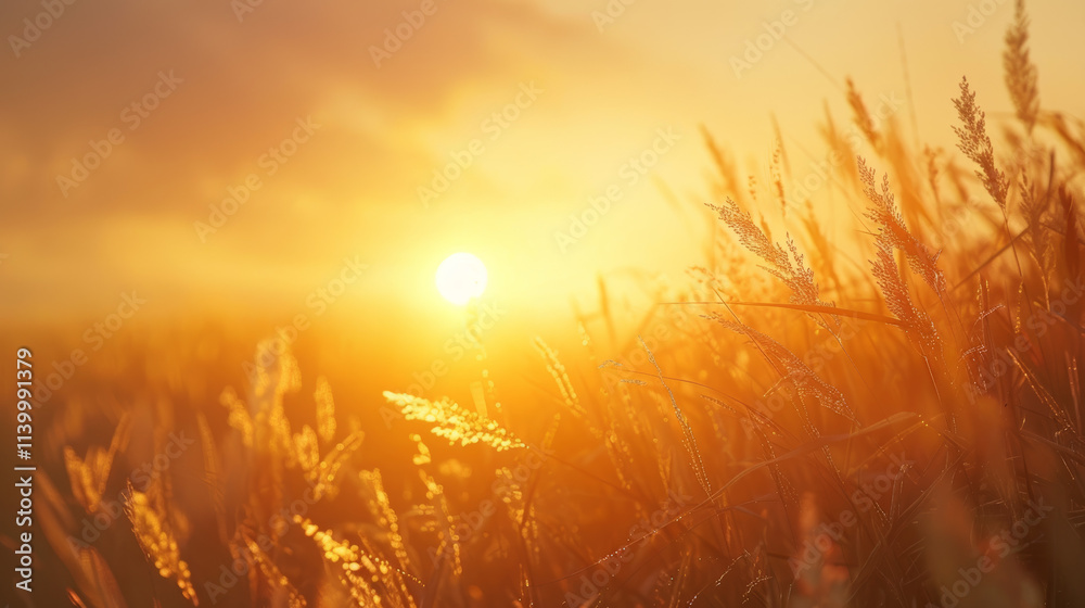 Fototapeta premium Golden Sunset Over a Field of Wheat