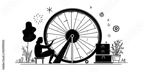 A person checking a hamster wheel for proper installation to prevent injury during exercise, Illustration