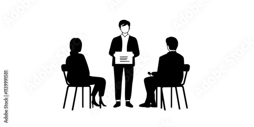 A person delivering a speech in a foreign language to a small group, Illustration