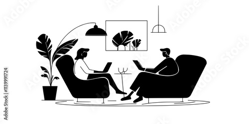 Person learning language from a host family member during a homestay, one-on-one conversation, Illustration