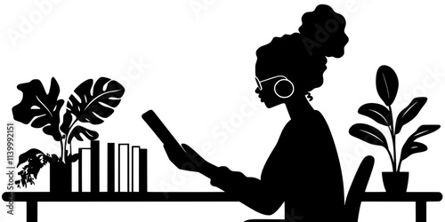Person scrolling through a language learning app interface, Illustration