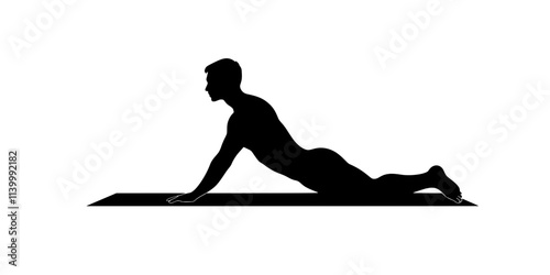 Person shifting from low plank to cobra, controlled movement, Illustration