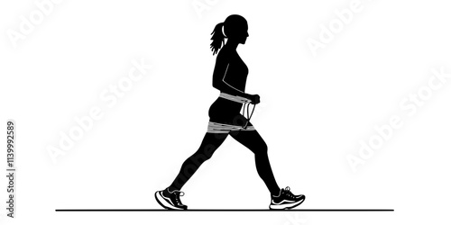 Practitioner doing lateral band walks while stepping sideways with resistance bands around their legs, Illustration