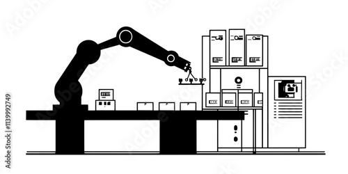 A robotic system being set up to automate repetitive tasks in a production line, Illustration