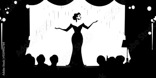 A singer delivering an emotional performance in a dramatic operatic setting, Illustration