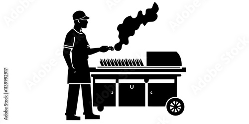 A smoker heating up while food smokes inside for several hours, Illustration