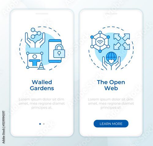 Digital experiences blue onboarding mobile app screen. Auditory walkthrough 2 steps editable graphic instructions with linear concepts. UI, UX, GUI template. Montserrat SemiBold, Regular fonts used