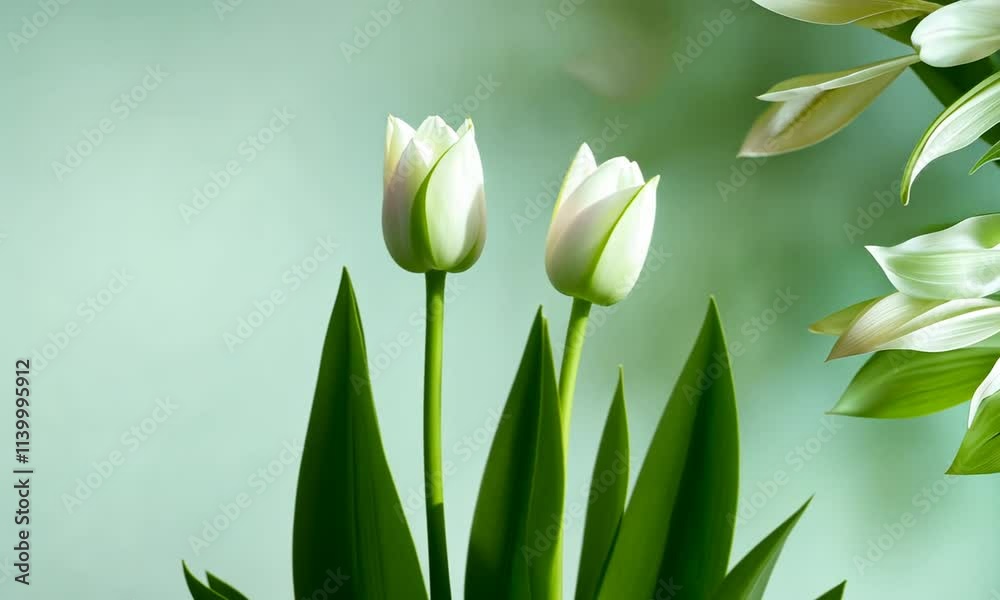 Delicate green leaves and flowers against a soft background. Delicate green leaves and flowers against a soft background.