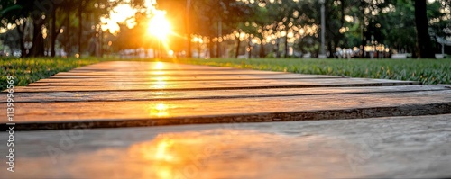 Golden Path at Sunset: A Serene Stroll in the Park