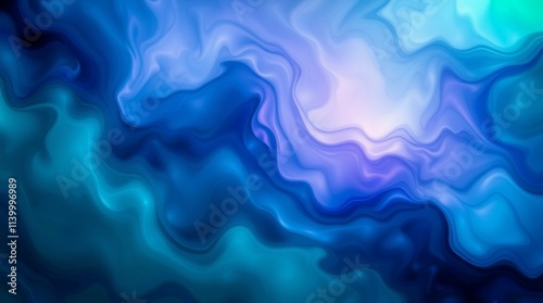 Generative AI of Abstract Blue Fluid Background with Light Aura and Mystical, Ethereal Design Featuring Modern Flat Shapes