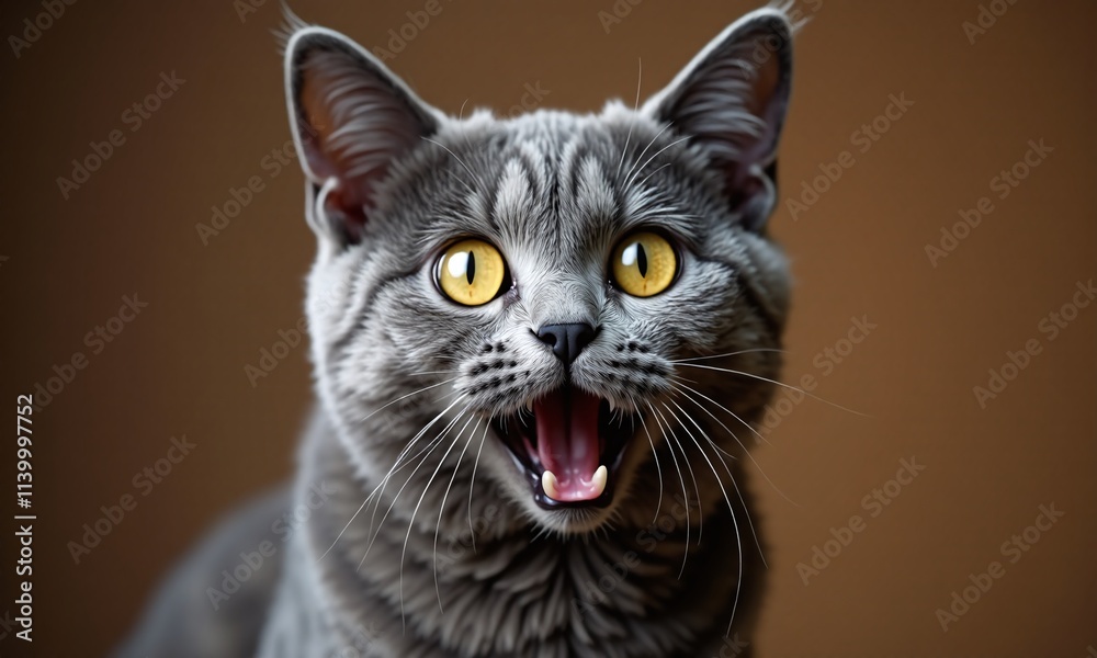 Fototapeta premium Gray British Shorthair cat surprised expression wide
