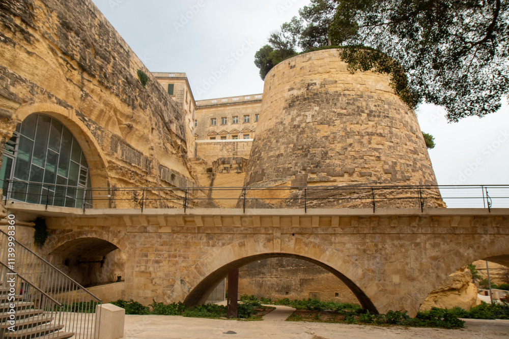 Valletta (il-Belt Valletta) massive fortification city wall Xlokk South Eastern Region of Malt