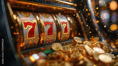 Casino slot machine jackpot 777, gold coins, gambling, luck, fortune, win photo