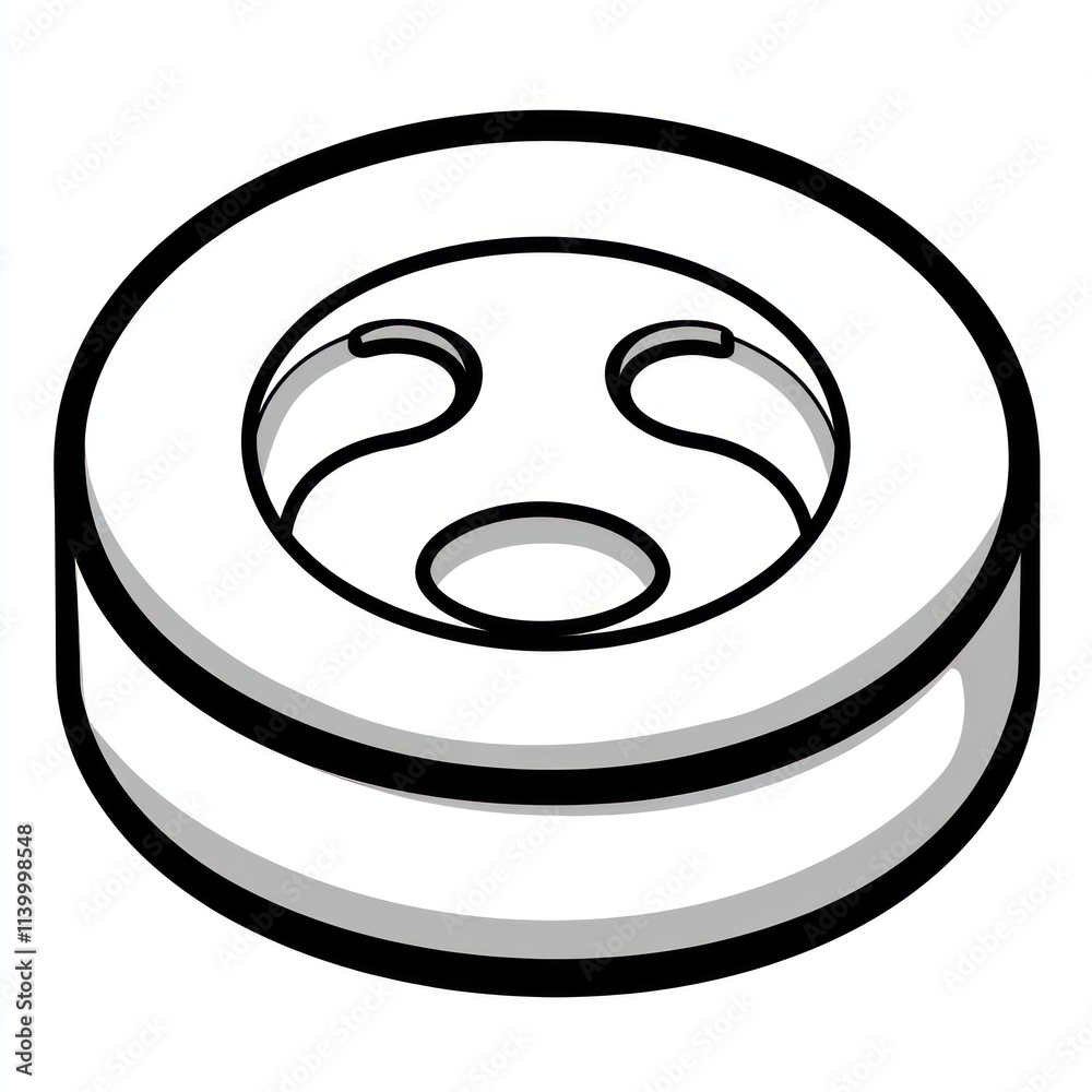 Isometric illustration of a circular object with a central cutout design. Isometric illustration of a circular object with a central cutout design.