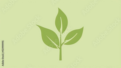 A simple, green leaf design on a light green background. photo