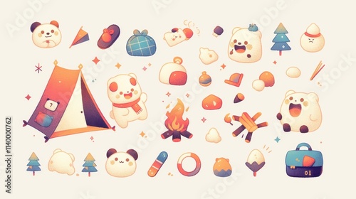 A colorful collection of cute animal illustrations featuring pandas and polar bears.