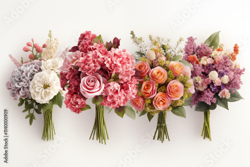 Bouquets of flowers on a white background. Flower themes. Floral arrangement. Florist profession. Sale of flowers. Purchase of flowers. PNG. Image for graphic designer. Image for flyers.