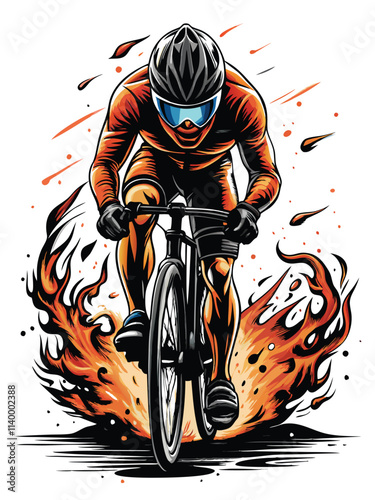 A high-speed front view of a sleek racing bicycle in motion, blurring background emphasizing speed and dynamism.