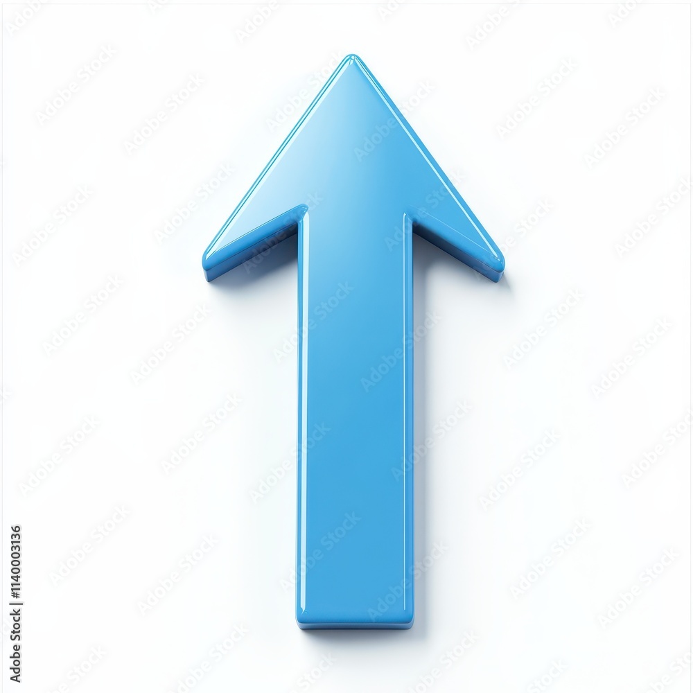 Blue upward arrow on white background signaling direction and growth potential Blue upward arrow on white background signaling direction and growth potential
