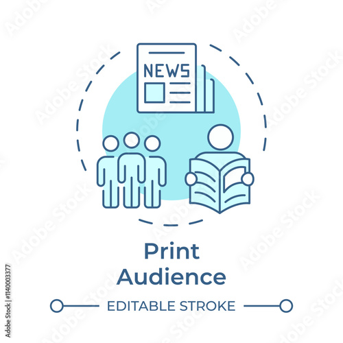Print audience soft blue concept icon. Assessing readership for newspapers and magazines. Marketing data. Round shape line illustration. Abstract idea. Graphic design. Easy to use in presentation