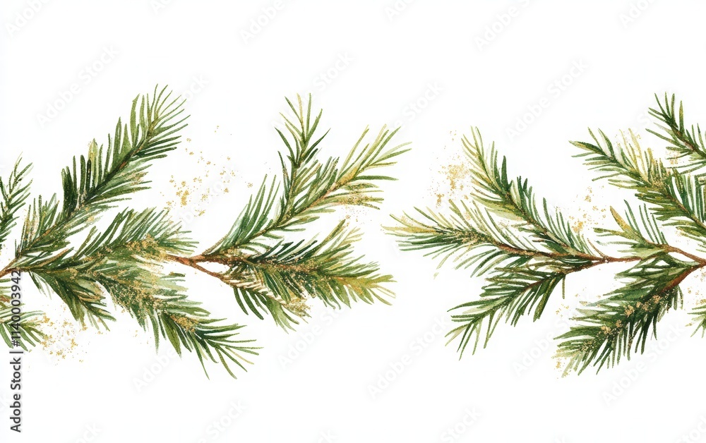 A minimalist holiday sign bordered with green pine sprigs and subtle golden glitter on a bright white background A minimalist holiday sign bordered with green pine sprigs and subtle golden glitter on a bright white background