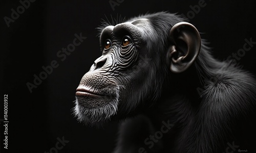 Black and white photography close up profile chimpanzee