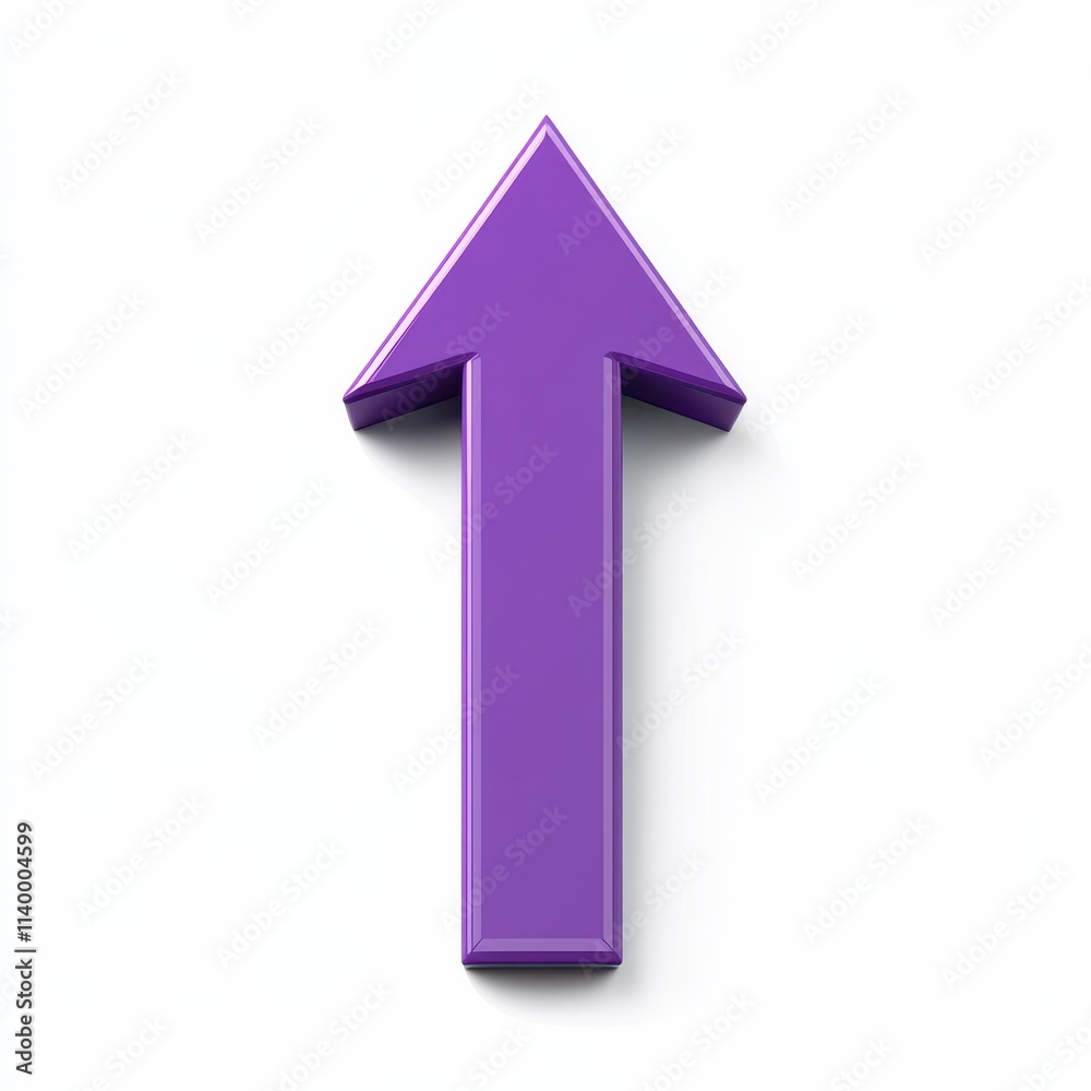 Purple upward arrow design on a plain white backdrop for directional guidance Purple upward arrow design on a plain white backdrop for directional guidance