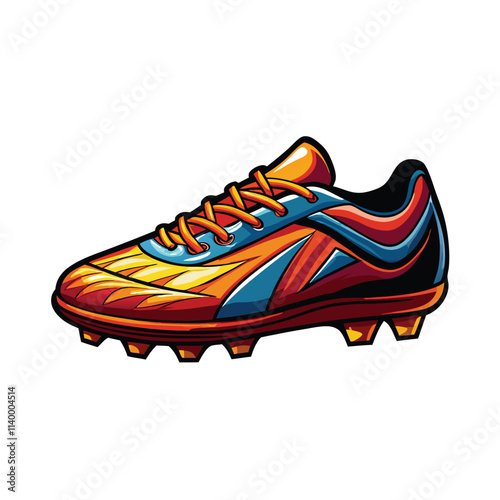 Generate a photorealistic image of high-performance soccer cleats featuring bold, vibrant graphics.  Show intricate details and textures.